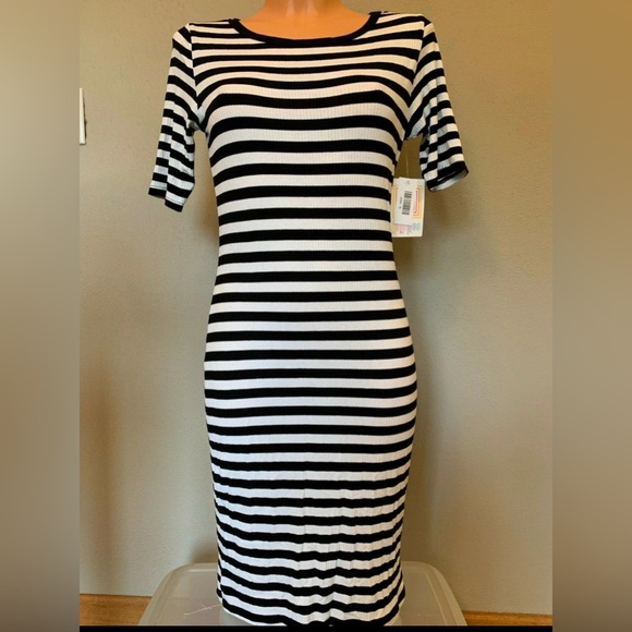 LuLaRoe | XS Julia Black/White Striped Midi Dress | Stretchy & Form Fitting - Picture 1 of 4